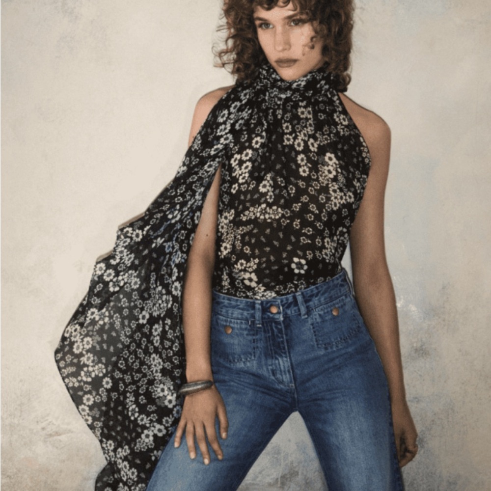 Kate Moss X Zara Black Floral Halter Scarf Top - Picture 3 of 5
